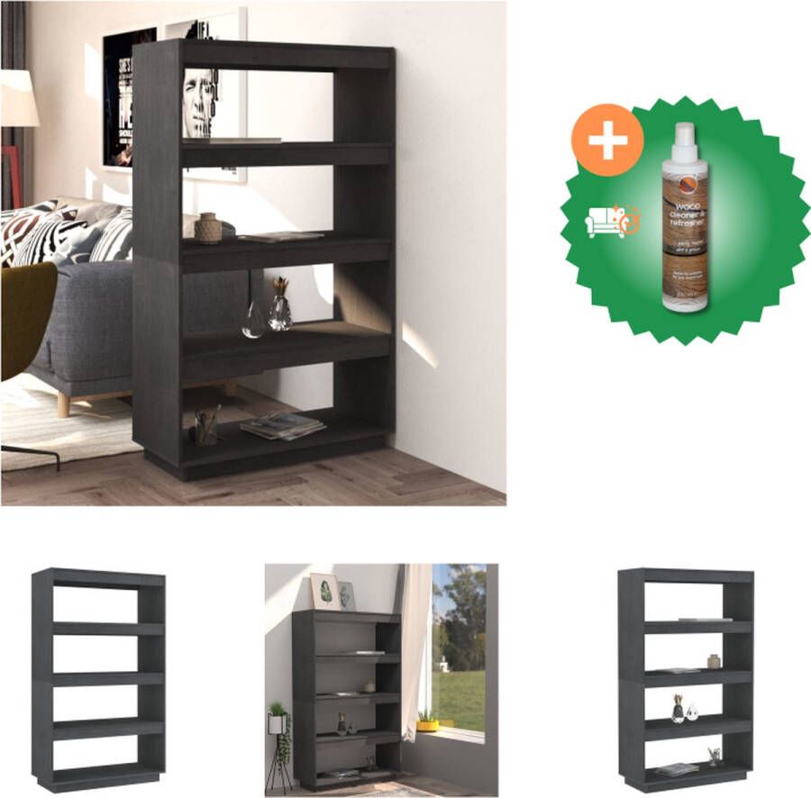 VidaXL Boekenkast kamerscherm 80x35x135 cm massief grenenhout grijs Kast Inclusief Houtreiniger en verfrisser