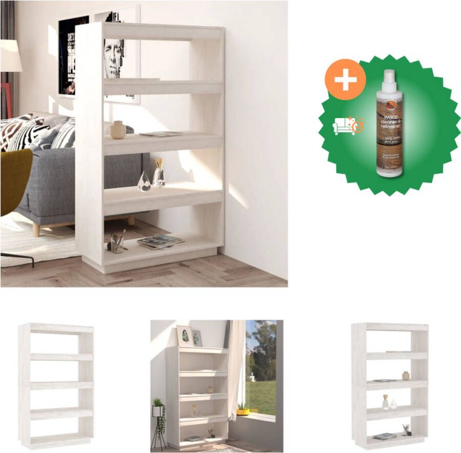 VidaXL Boekenkast kamerscherm 80x35x135 cm massief grenenhout wit Kast Inclusief Houtreiniger en verfrisser