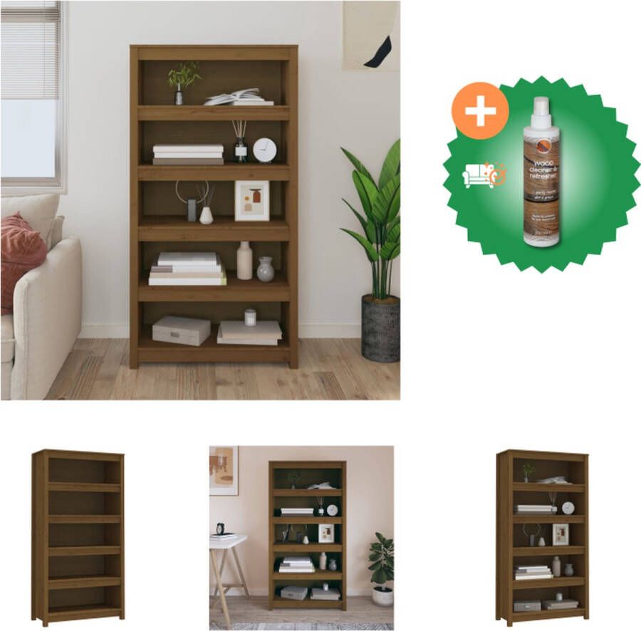 VidaXL Boekenkast Grenenhout 80 x 35 x 154 cm Honingbruin Kast Inclusief Houtreiniger en verfrisser