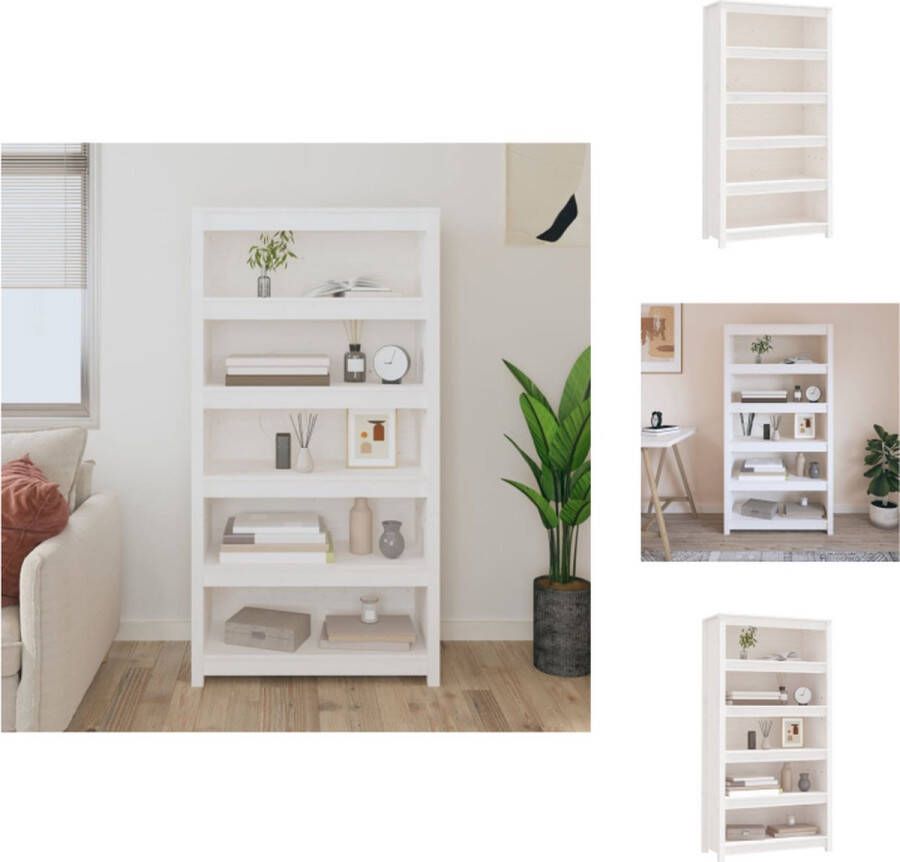 VidaXL Boekenkast Kast Boekenplank Opbergruimte Boekenkast 80x35x154 cm massief grenenhout wit