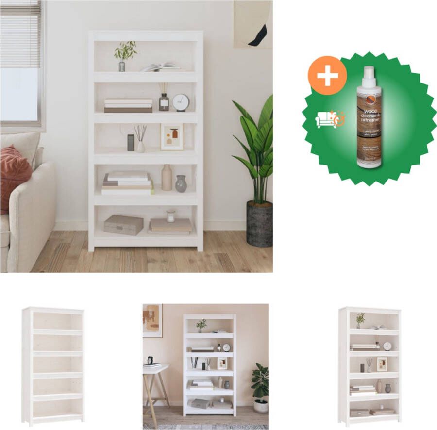 VidaXL Boekenkast 80x35x154 cm massief grenenhout wit Kast Inclusief Houtreiniger en verfrisser