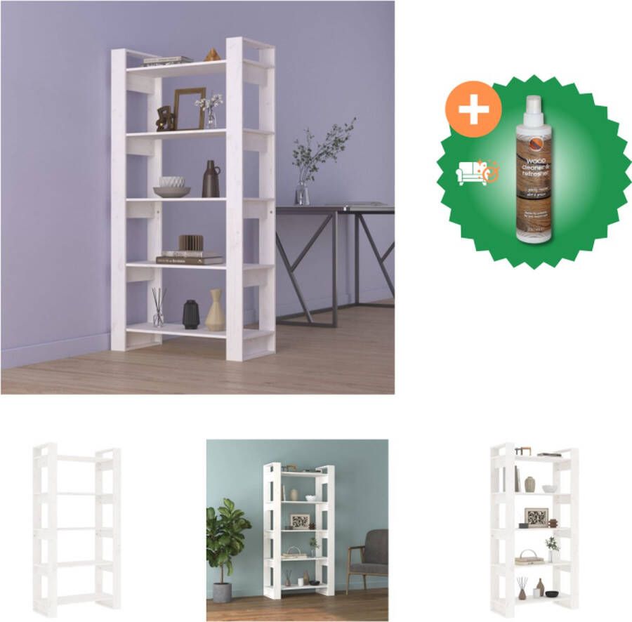 VidaXL Boekenkast kamerscherm 80x35x160 cm massief hout wit Kast Inclusief Houtreiniger en verfrisser