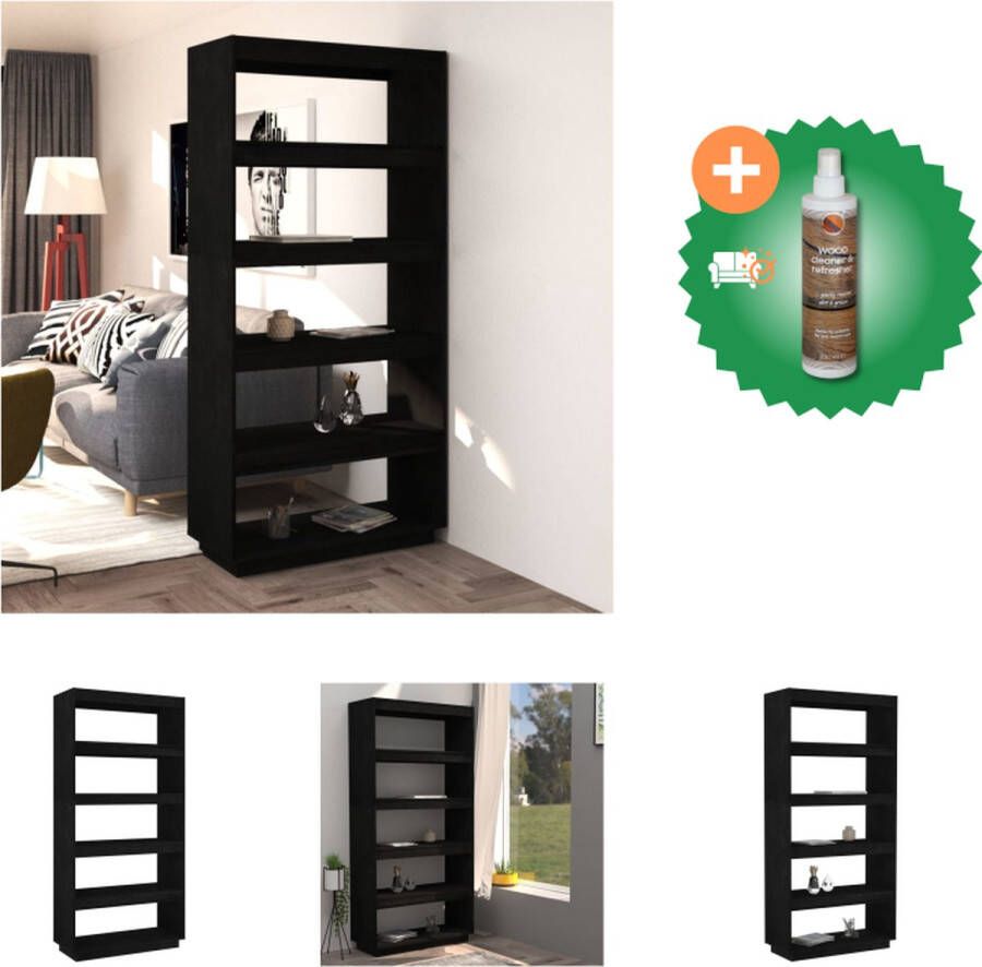 VidaXL Boekenkast kamerscherm 80x35x167 cm massief grenenhout zwart Kast Inclusief Houtreiniger en verfrisser