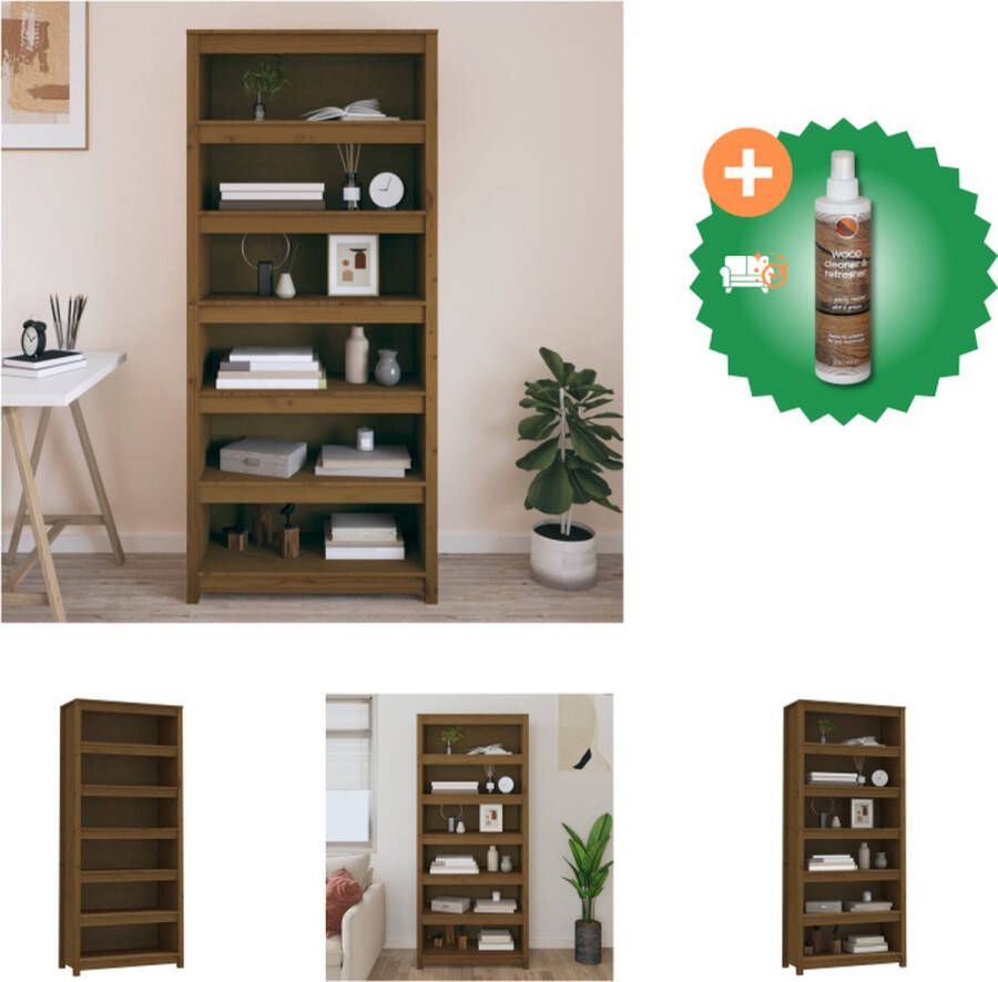 VidaXL Boekenkast Grenenhout 80 x 35 x 183 cm Honingbruin Kast Inclusief Houtreiniger en verfrisser