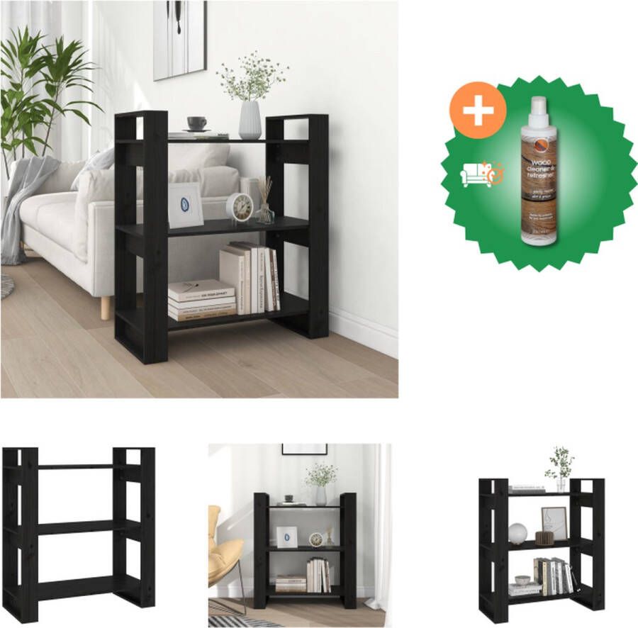 VidaXL Boekenkast kamerscherm 80x35x91 cm massief grenenhout zwart Kast Inclusief Houtreiniger en verfrisser