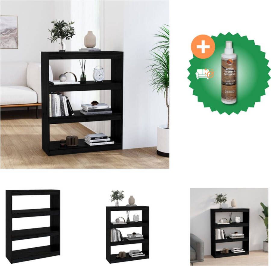 VidaXL Boekenkast kamerscherm 80x30x103-5 cm massief grenenhout zwart Kast Inclusief Houtreiniger en verfrisser