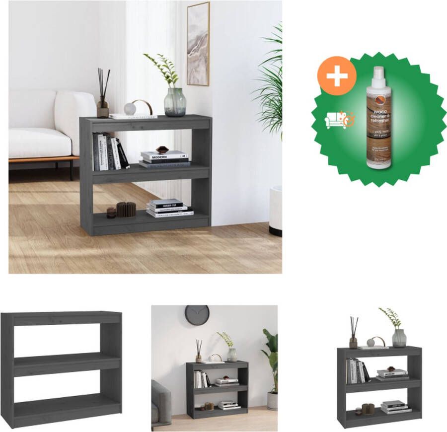 VidaXL Boekenkast kamerscherm 80x30x71-5 cm massief grenenhout grijs Kast Inclusief Houtreiniger en verfrisser