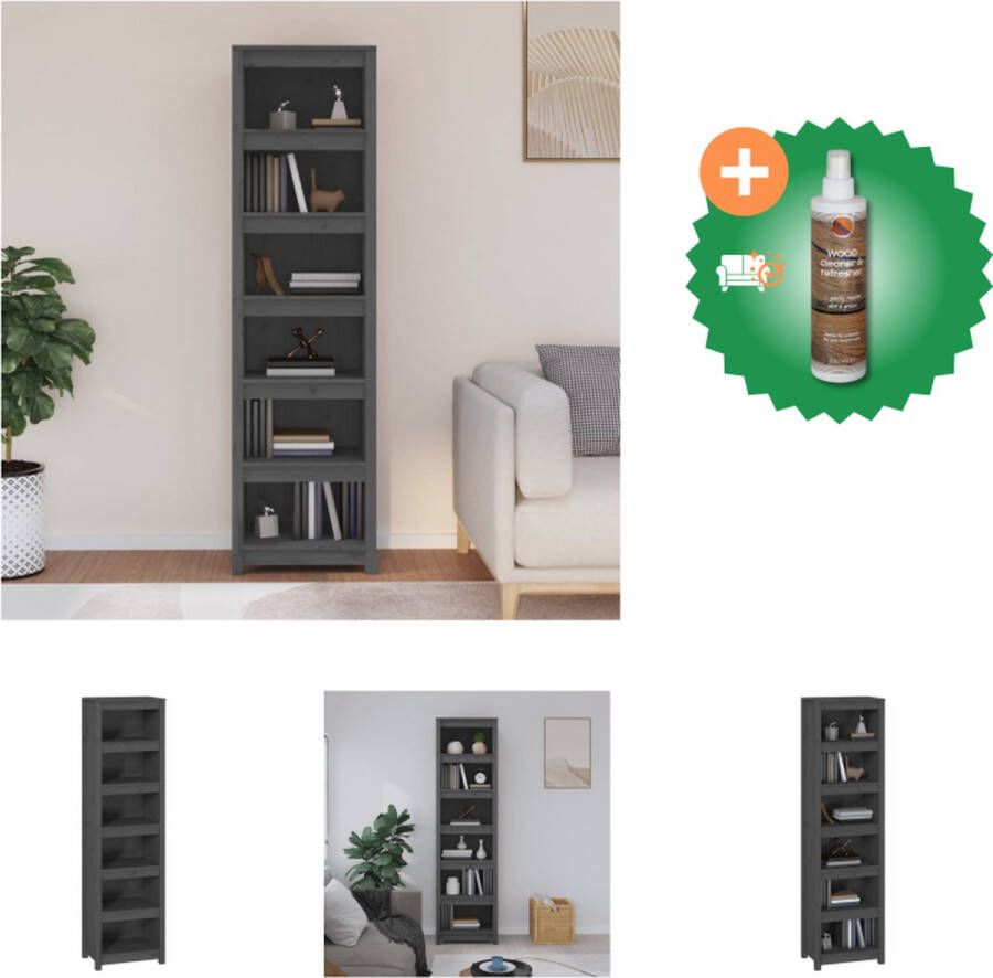 VidaXL Boekenkast 50x35x183 cm massief grenenhout grijs Kast Inclusief Houtreiniger en verfrisser