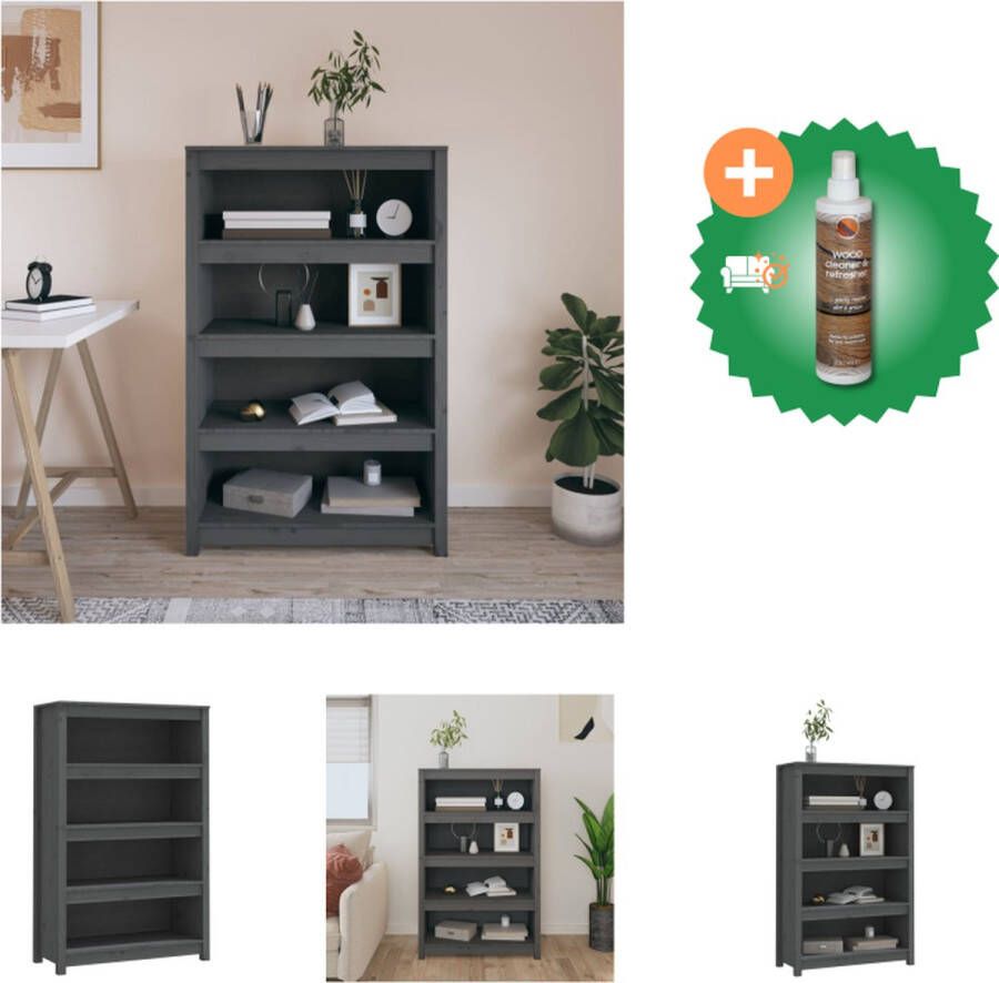 VidaXL Boekenkast 80x35x126 cm massief grenenhout grijs Kast Inclusief Houtreiniger en verfrisser