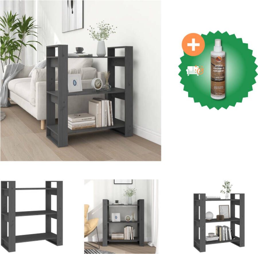 VidaXL Boekenkast kamerscherm 80x35x91 cm massief grenenhout grijs Kast Inclusief Houtreiniger en verfrisser