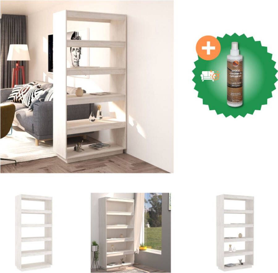 VidaXL Boekenkast Grenenhout Wit 80 x 35 x 167 cm Decoratief en praktisch meubel Kast Inclusief Houtreiniger en verfrisser