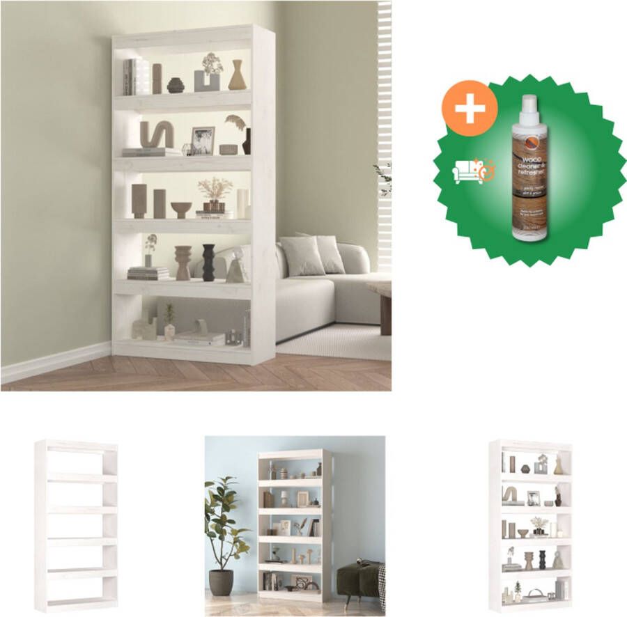 VidaXL Boekenkast Grenenhout Wit 80x30x167.4cm 5 vakken Ook als scheidingswand! Montage vereist Kast Inclusief Houtreiniger en verfrisser