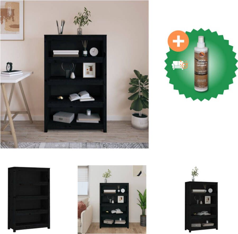 VidaXL Boekenkast 80x35x126 cm massief grenenhout zwart Kast Inclusief Houtreiniger en verfrisser
