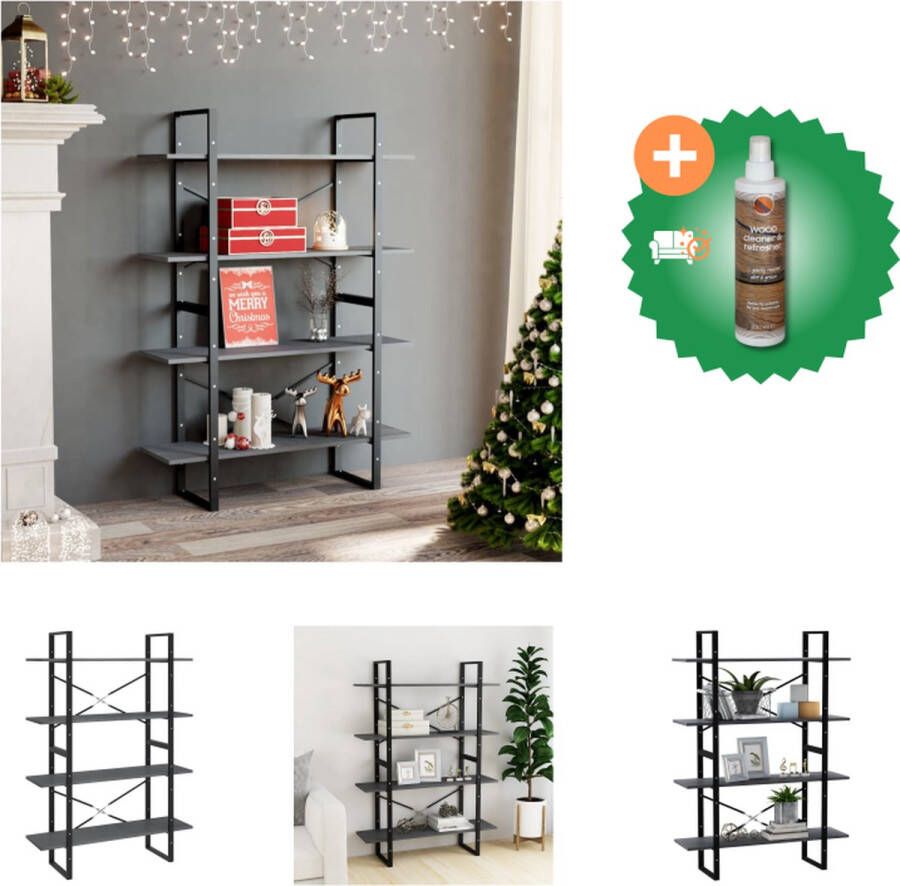 VidaXL Boekenkast met 4 schappen 100x30x140 cm grenenhout grijs Kast Inclusief Houtreiniger en verfrisser