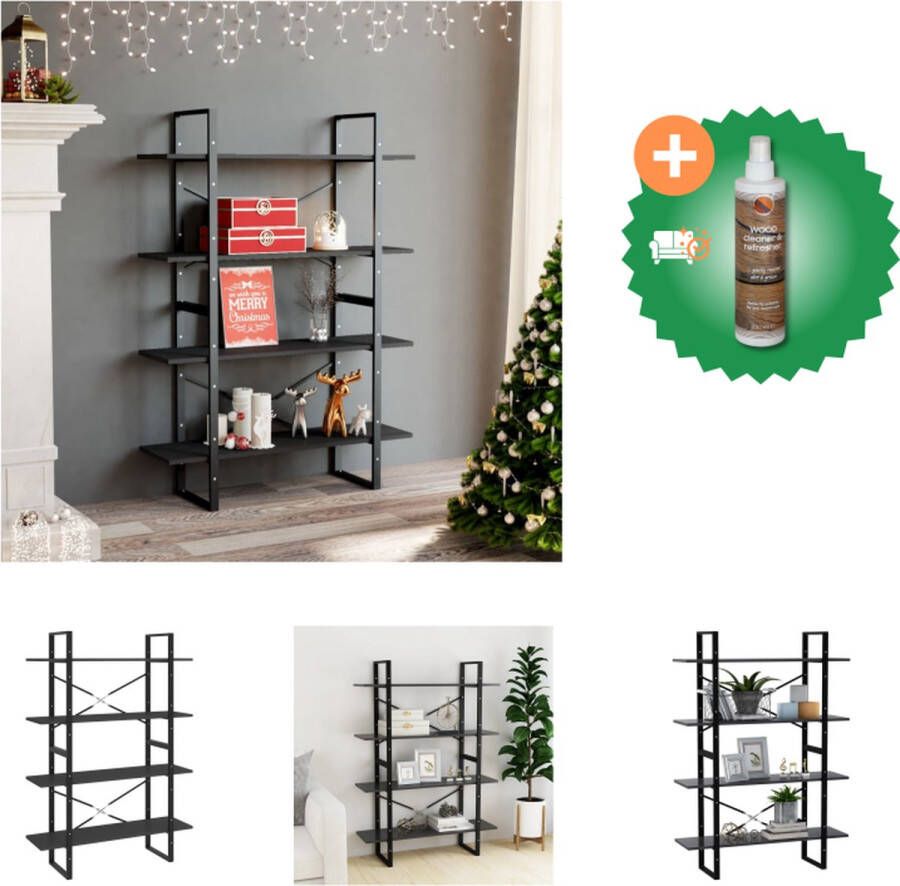 VidaXL Boekenkast met 4 schappen 100x30x140 cm spaanplaat grijs Kast Inclusief Houtreiniger en verfrisser
