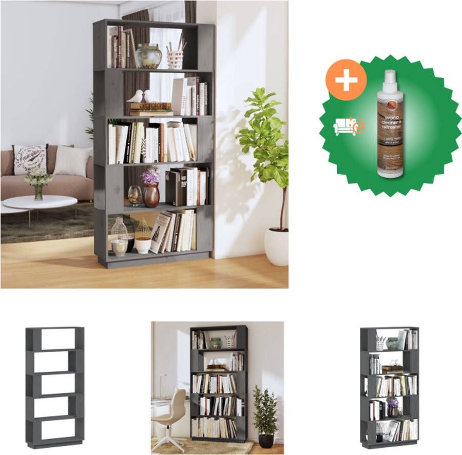 VidaXL Boekenkast kamerscherm 80x25x163-5 cm massief grenenhout grijs Kast Inclusief Houtreiniger en verfrisser