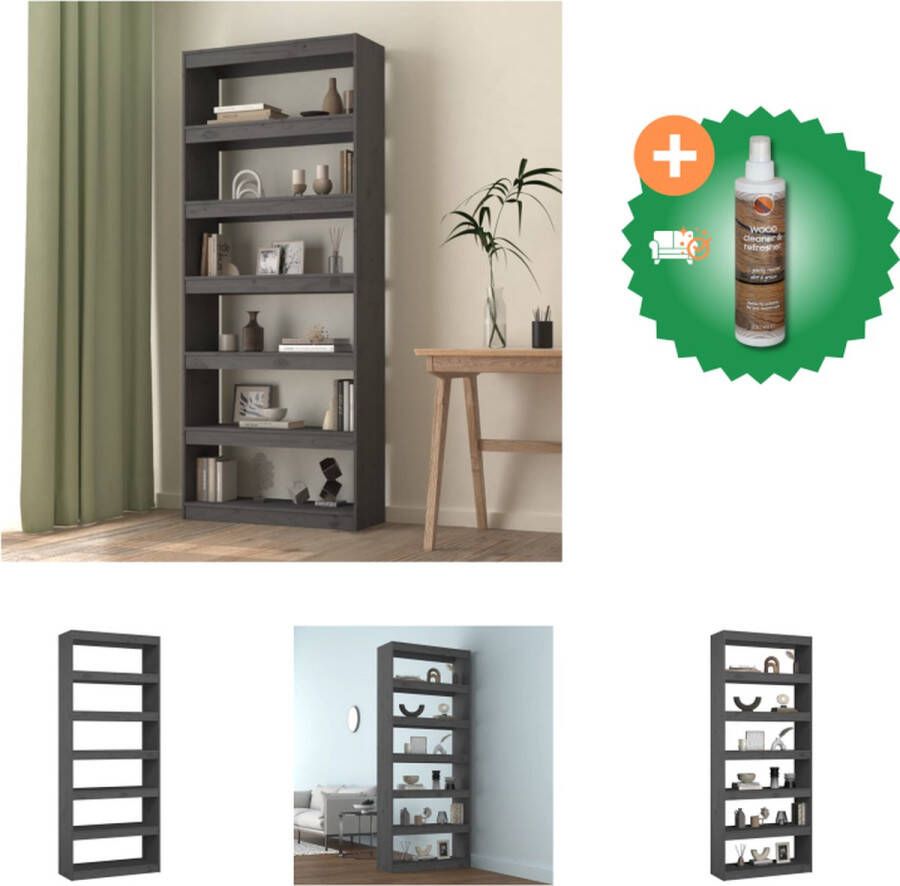 VidaXL Boekenkast kamerscherm 80x30x199-5 cm massief grenenhout grijs Kast Inclusief Houtreiniger en verfrisser