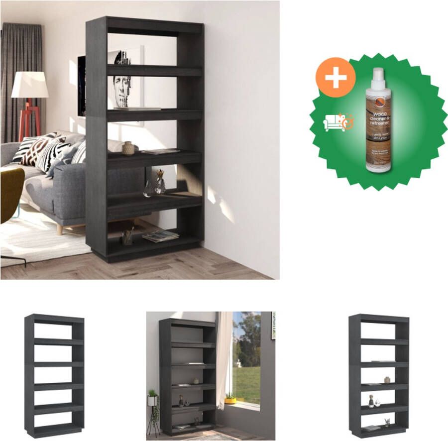 VidaXL Boekenkast kamerscherm 80x35x167 cm massief grenenhout grijs Kast Inclusief Houtreiniger en verfrisser