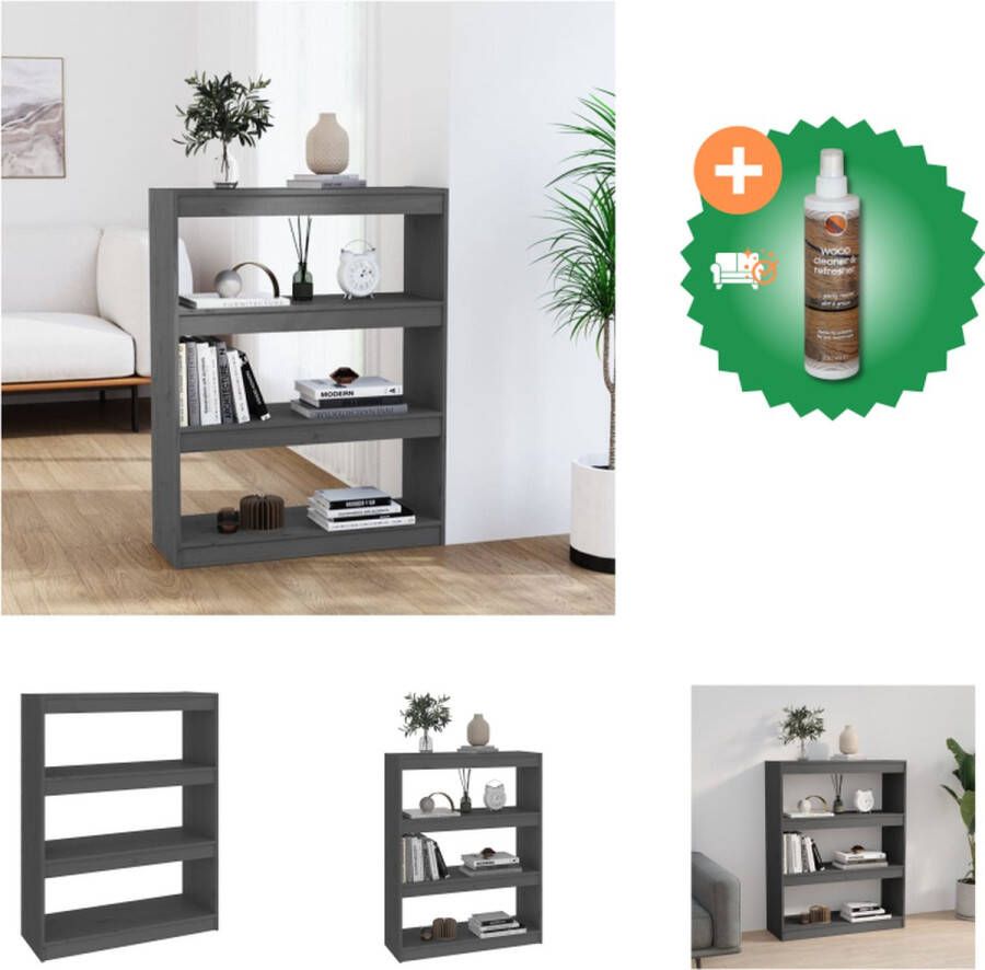 VidaXL Boekenkast kamerscherm 80x30x103-5 cm massief grenenhout grijs Kast Inclusief Houtreiniger en verfrisser