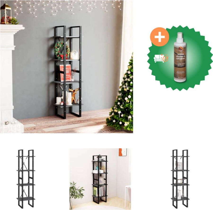 VidaXL Boekenkast met 4 schappen 40x30x140 cm massief grenenhout grijs Kast Inclusief Houtreiniger en verfrisser