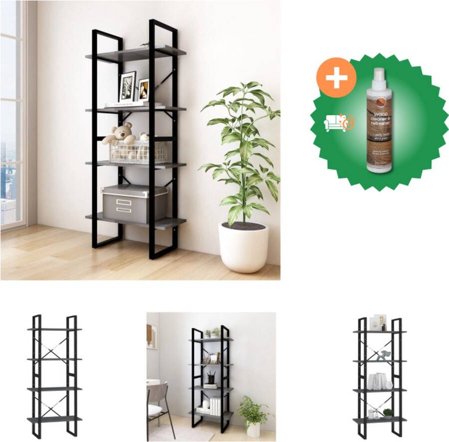 VidaXL Boekenkast met 4 schappen 60x30x140 cm massief grenenhout grijs Kast Inclusief Houtreiniger en verfrisser