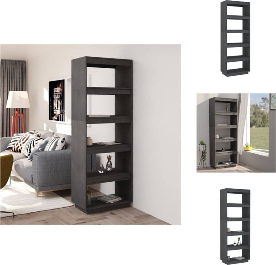 VidaXL Boekenkast Grijs Massief Grenenhout 60 x 35 x 167 cm Decoratief en Praktisch Montage vereist Kast