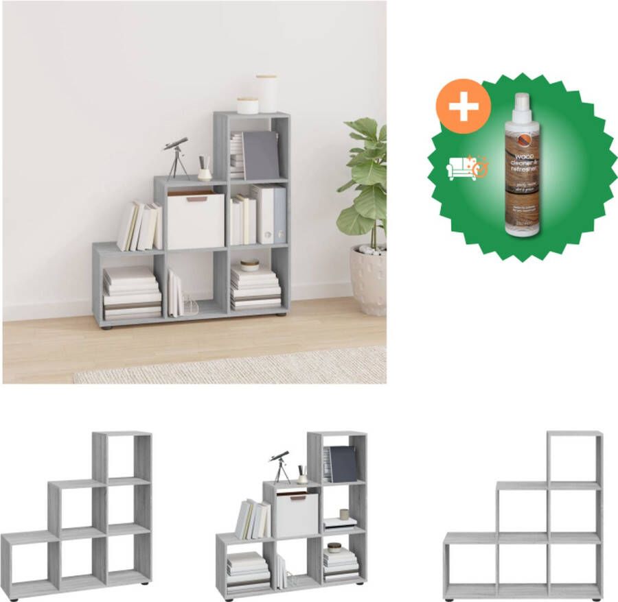 VidaXL Boekenkast trapvormig 107 cm bewerkt hout grijs sonoma eiken Kast Inclusief Houtreiniger en verfrisser