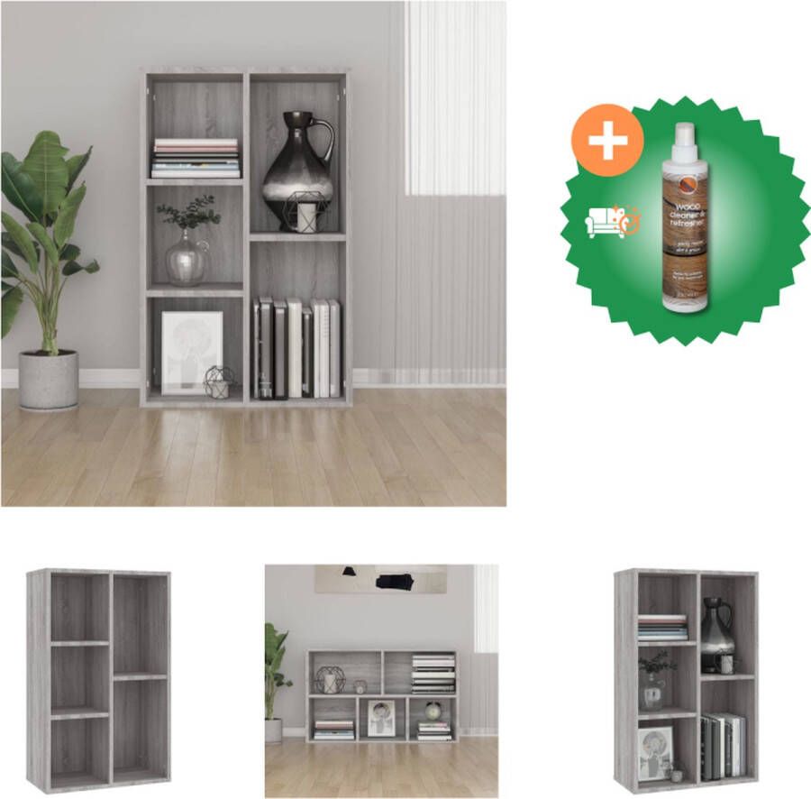 VidaXL Boekenkast Grijs Sonoma Eiken 50 x 25 x 80 cm Duurzaam Hout 5 Vakken Kast Inclusief Houtreiniger en verfrisser