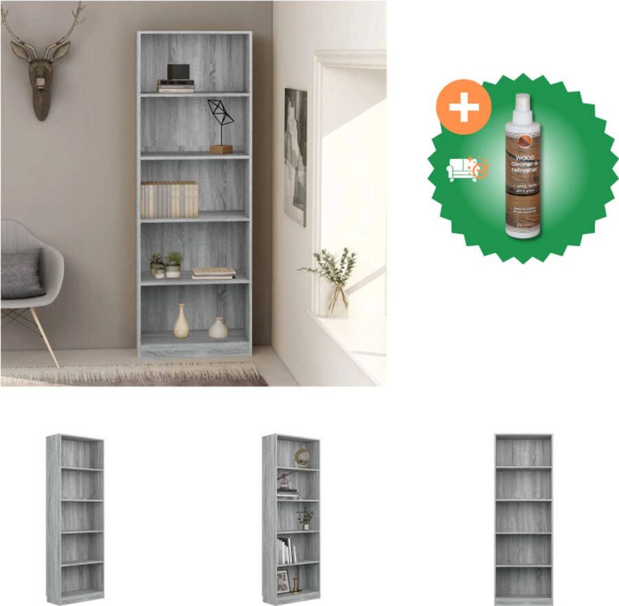 VidaXL Boekenkast 60x24x175 cm bewerkt hout grijs sonoma eikenkleurig Kast Inclusief Houtreiniger en verfrisser