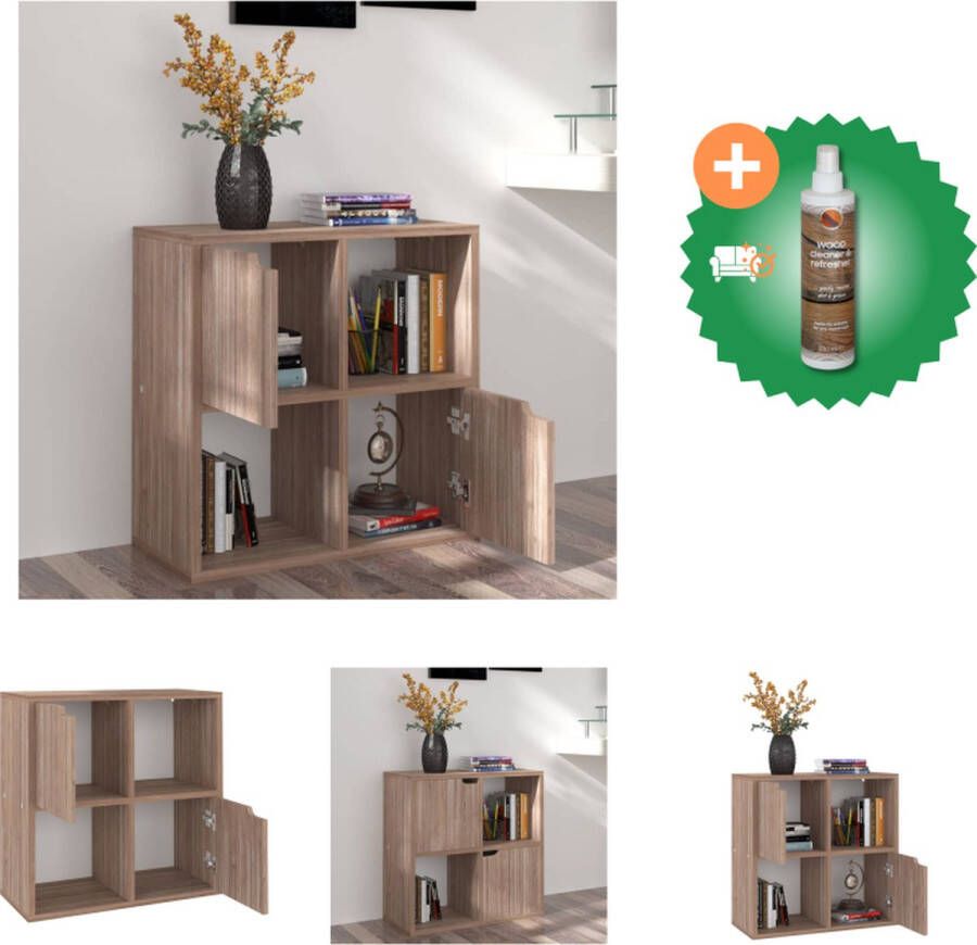 VidaXL Boekenkast Grijs Sonoma Eiken 60 x 27.5 x 59.5 cm Met Deuren en Open Vakken Kast Inclusief Houtreiniger en verfrisser