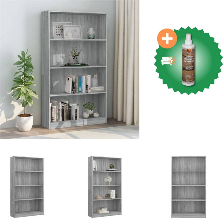 VidaXL Boekenkast Grijs sonoma eiken 80 x 24 x 142 cm Met 4-laags ontwerp Kast Inclusief Houtreiniger en verfrisser