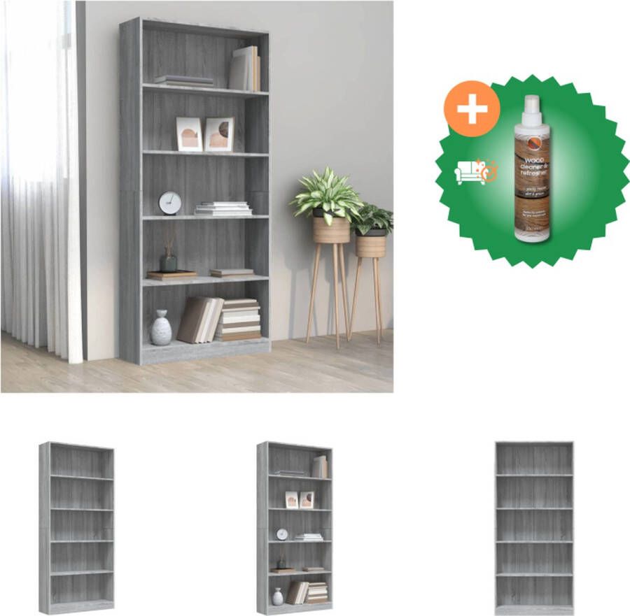 VidaXL Boekenkast 80x24x175 cm bewerkt hout grijs sonoma eikenkleurig Kast Inclusief Houtreiniger en verfrisser