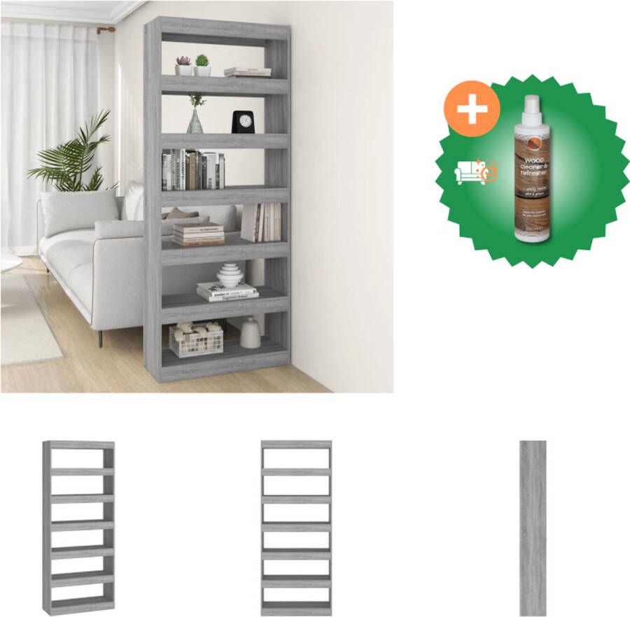 VidaXL Boekenkast Grijs Sonoma Eiken 80 x 30 x 198 cm Veelzijdig gebruik Montage vereist Kast Inclusief Houtreiniger en verfrisser