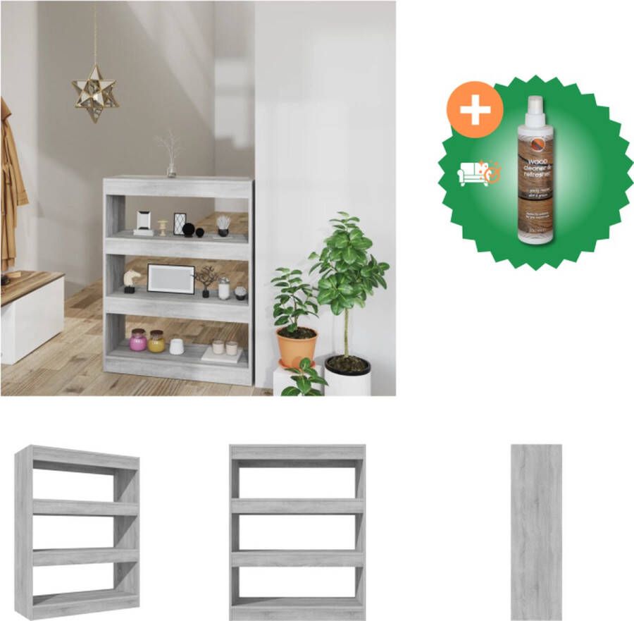 VidaXL Boekenkast Grijs Sonoma Eiken 80x30x103 cm Hout Montage vereist Kast Inclusief Houtreiniger en verfrisser