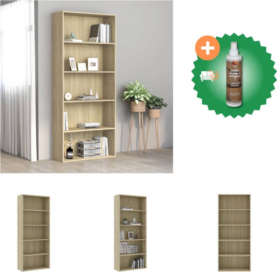 VidaXL Boekenkast met 5 schappen 80x30x189 cm spaanplaat sonoma eiken Kast Inclusief Houtreiniger en verfrisser
