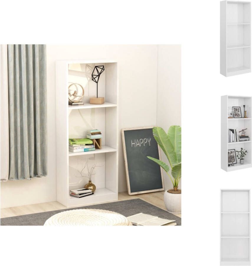 VidaXL Boekenkast Boekenkasten Kast Kasten Boekenkast met 3 schappen 40x24x108 cm spaanplaat hoogglans wit - Foto 2