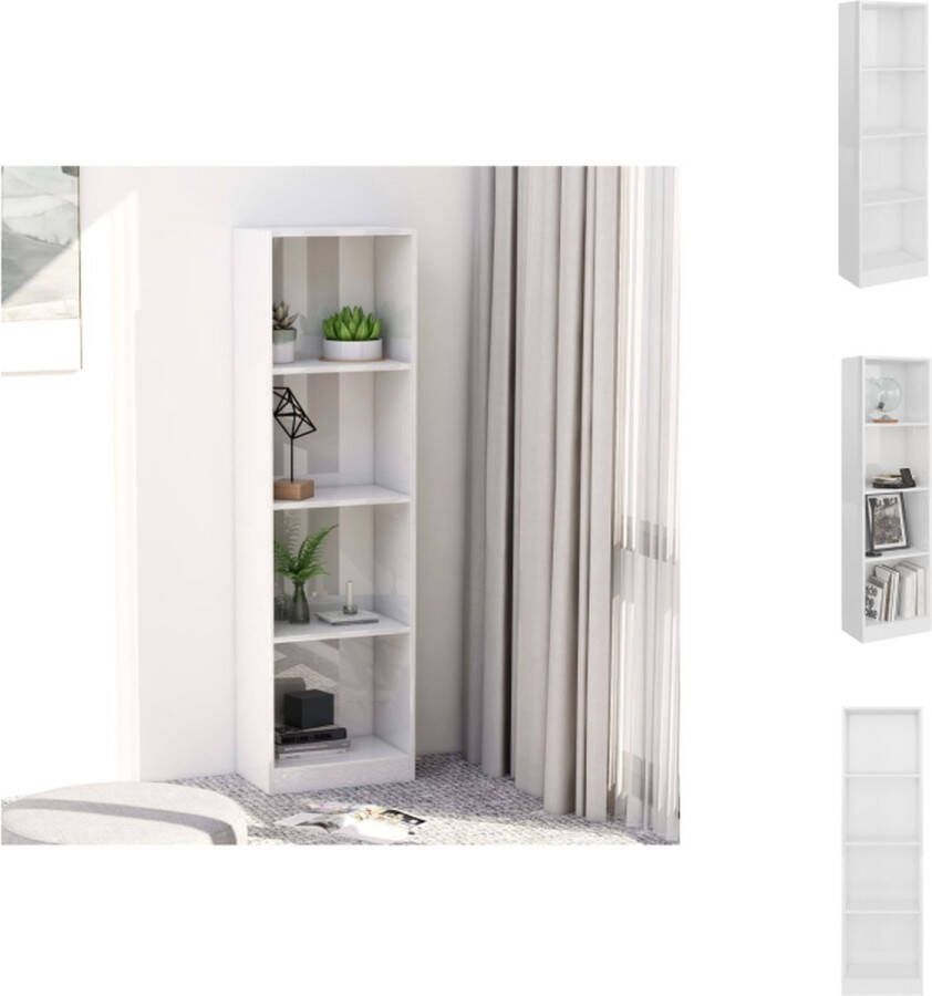 VidaXL Boekenkast Boekenkasten Boekenschap Boekenschappen Boekenkast met 4 schappen 40x24x142 cm spaanplaat hoogglans wit - Foto 2