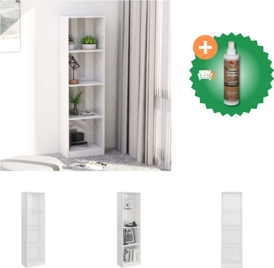 VidaXL Boekenkast Hoge boekenkast Hoogglans wit 40 x 24 x 142 cm Kast Inclusief Houtreiniger en verfrisser