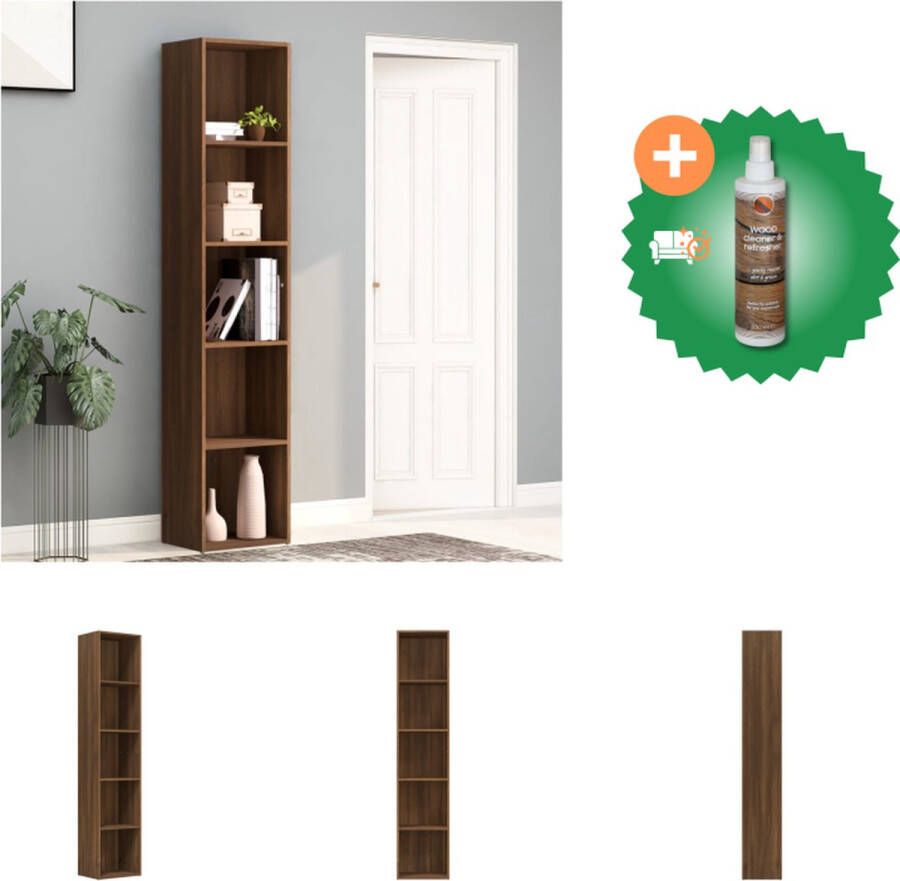 VidaXL Boekenkast Hoge Kwaliteit Voldoende Opbergruimte Tijdloos Design Montage Vereist Bruineiken 40 x 30 x 189 cm Kast Inclusief Houtreiniger en verfrisser