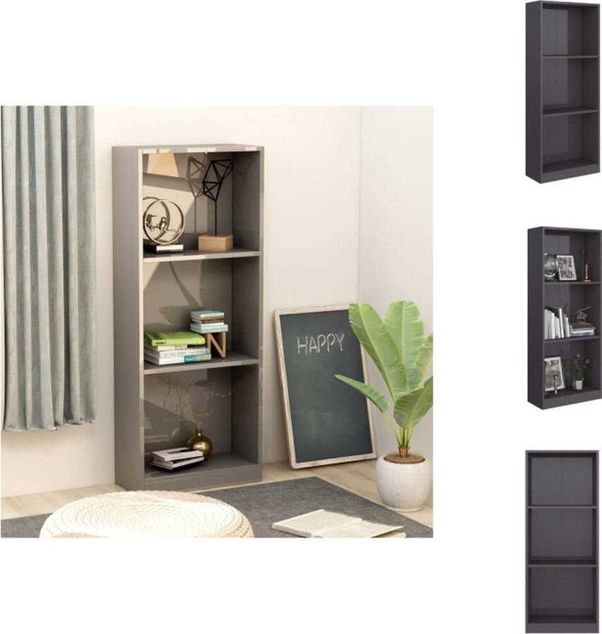 VidaXL Boekenkast Boekenkasten Kast Kasten Boekenkast 3 schappen 40x24x109 cm bewerkt hout hoogglans grijs