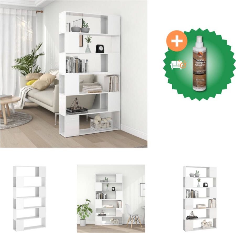 VidaXL Boekenkast Hoogglans wit 100 x 24 x 188 cm Bewerkt hout Kast Inclusief Houtreiniger en verfrisser