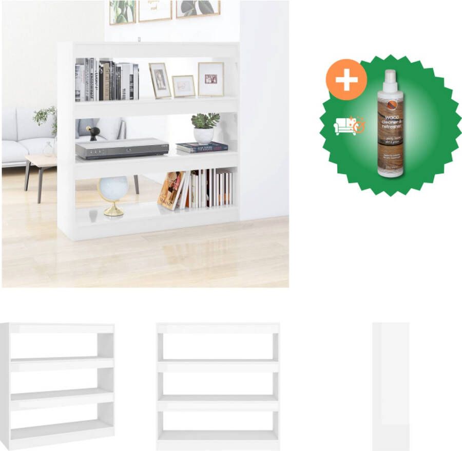 VidaXL Boekenkast Hoogglans wit 100 x 30 x 103 cm Bewerkt hout Kast Inclusief Houtreiniger en verfrisser