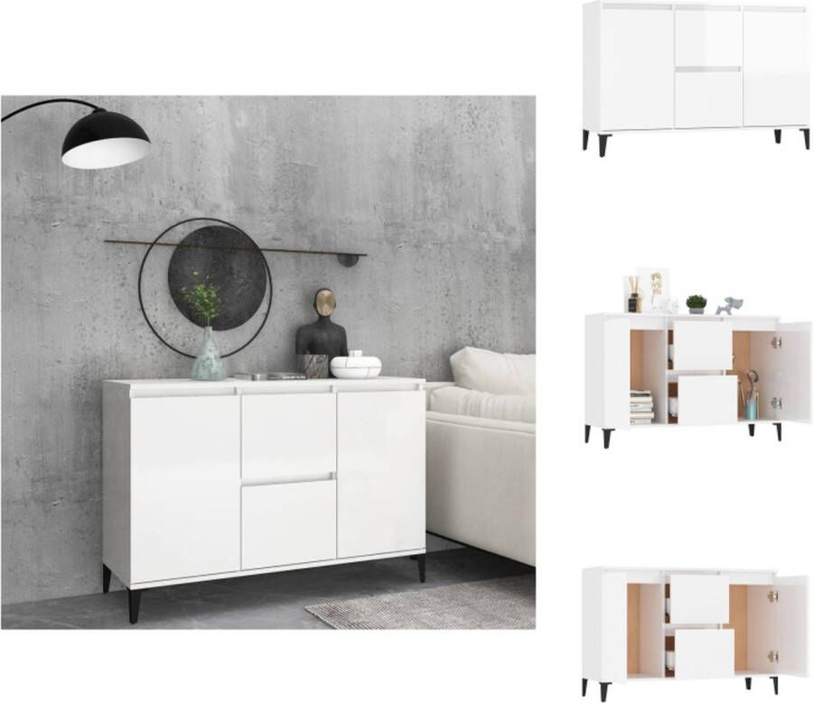 VidaXL Boekenkast Hoogglans wit 104 x 35 x 70 cm 2 lades 2 vakken met deuren Keukenkast - Foto 2