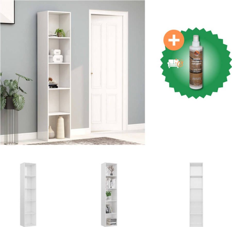 VidaXL Boekenkast Hoogglans wit 40 x 30 x 189 cm 5 schappen Kast Inclusief Houtreiniger en verfrisser