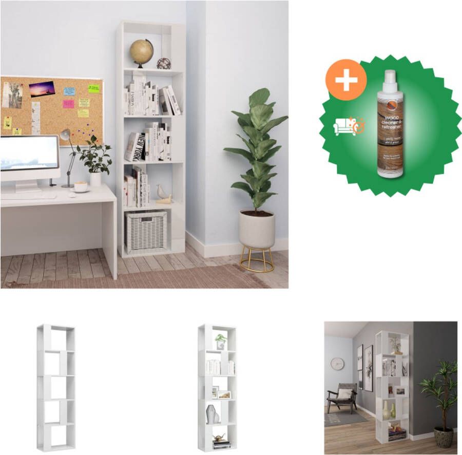 VidaXL Boekenkast kamerscherm 45x24x159 cm bewerkt hout hoogglans wit Kast Inclusief Houtreiniger en verfrisser