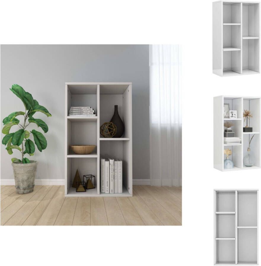 VidaXL Boekenkast Hoogglans wit 50 x 25 x 80 cm 5 vakken Spaanplaat Kast