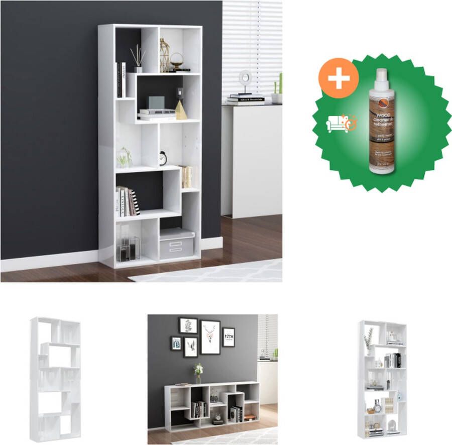 VidaXL Boekenkast Hoogglans wit 67 x 24 x 161 cm Spaanplaat Kast Inclusief Houtreiniger en verfrisser