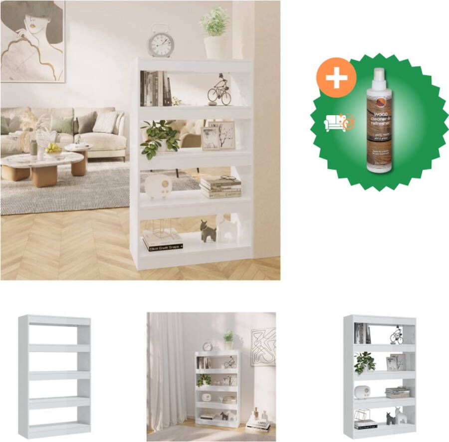 VidaXL Boekenkast Hoogglans wit 80 x 30 x 135 cm Stevig en veelzijdig Kast Inclusief Houtreiniger en verfrisser