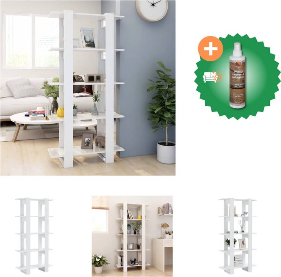VidaXL Boekenkast Hoogglans wit 80 x 30 x 160 cm Bewerkt hout Kast Inclusief Houtreiniger en verfrisser