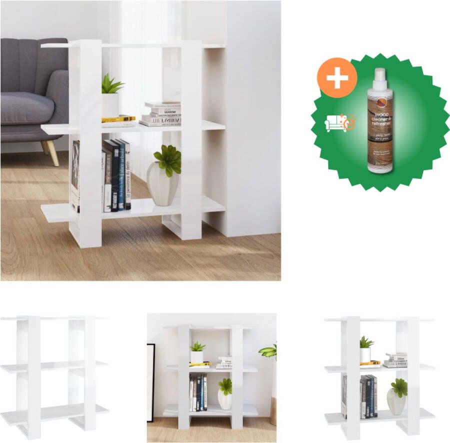 VidaXL Boekenkast Hoogglans wit 80 x 30 x 87 cm Bewerkt hout Kast Inclusief Houtreiniger en verfrisser